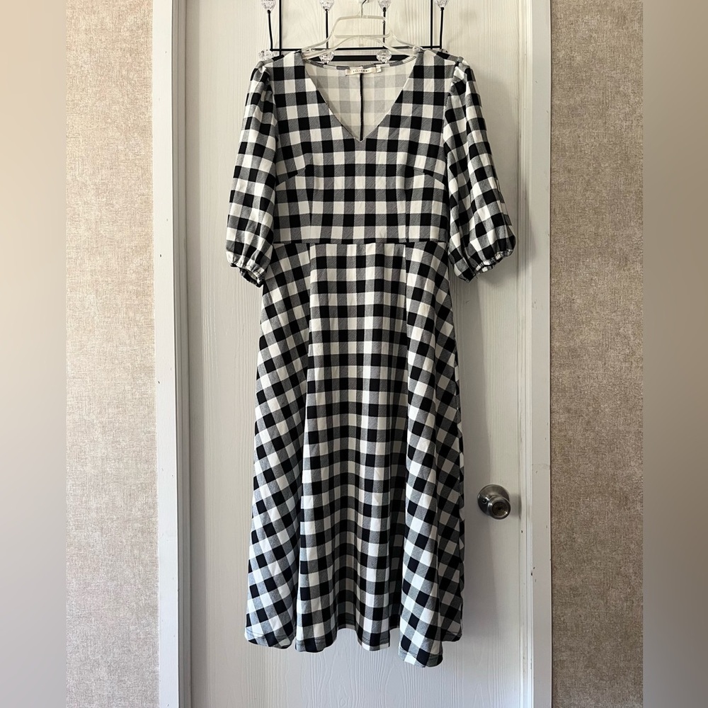 Ellison Black and White Gingham Midi Dress